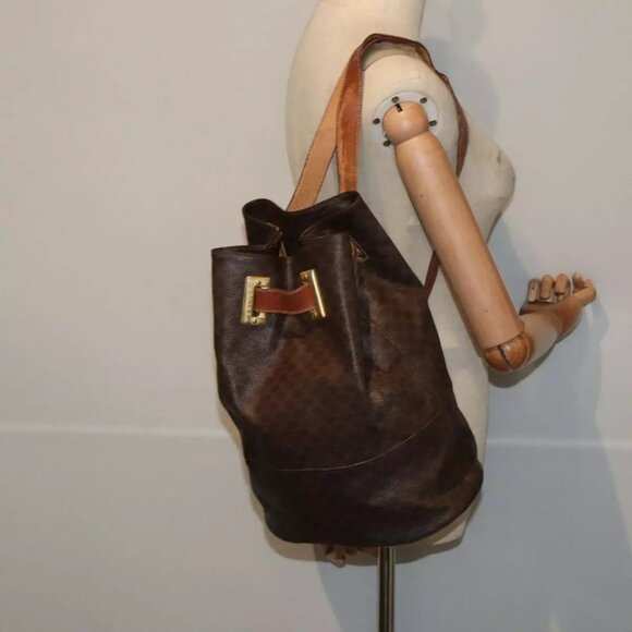 CELINE Macadam Canvas Shoulder Bag PVC Leather Brown - Picture 2 of 16